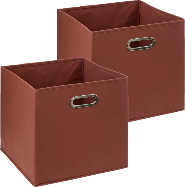 5Five Aufbewahrungskorb/Schrankkorb – 2er-Set – Ziegelrot – 31 x 31 x 31 cm – 29 Liter – Regalkörbe – Stoff mit verstärktem Boden – Faltbar