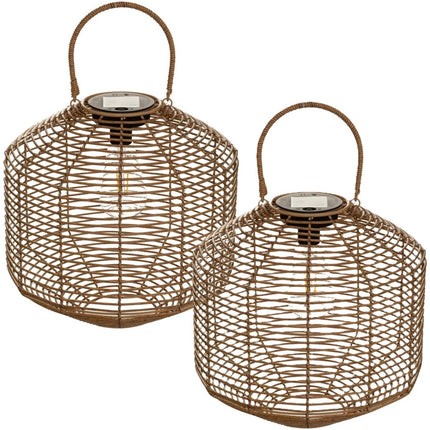 Atmosphera Solar Gartenlaterne - 2x - Natur - Rattan-Kunststoff - 30 x 30 cm - Outdoor - LED-Licht