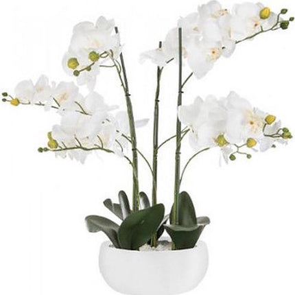 KUNST ORCHIDEE - Orcidee bloem -WIT -  WITTE KERAMISCHE POT - HOOGTE 65 CM