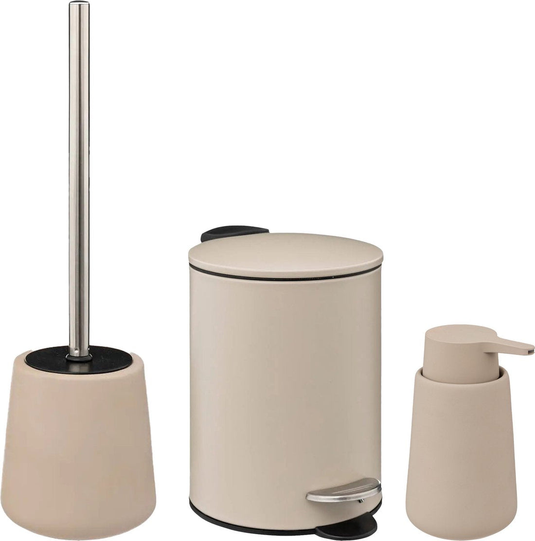5Five Bathroom accessory set - beige - soap dispenser/pedal bin/toilet brush