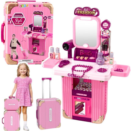 Speelgoed Schminktafel op Rolletjes 2-in-1 Kofferset - Met Licht en Geluid - Cosmeticaspel voor Meisjes - Roze - Kaptafel - Make Up Tafel - Make up Set - Opmaaktafel