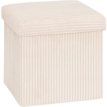 Hocker / Pouf Essestial Ribcord - faltbar - weiß - MDF/Polyester - 38 x 38 cm - mit Stauraum - zusätzliche Sitzgelegenheit