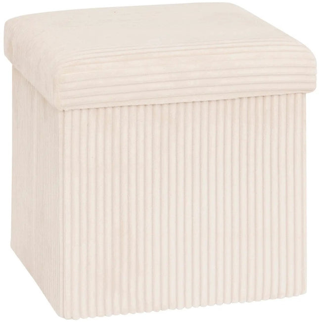 Hocker / Pouf Essestial Ribcord - faltbar - weiß - MDF/Polyester - 38 x 38 cm - mit Stauraum - zusätzliche Sitzgelegenheit