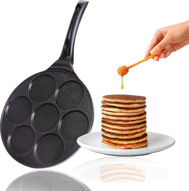 Pfannkuchenpfanne Antihaftbeschichtete Keramikpfanne, 27 cm, für Mini-Pfannkuchen, Pancakes, Mini-Crêpes, Spiegeleier, 4 & 7 Formen, Induktionsgeeignet (7 x 26)