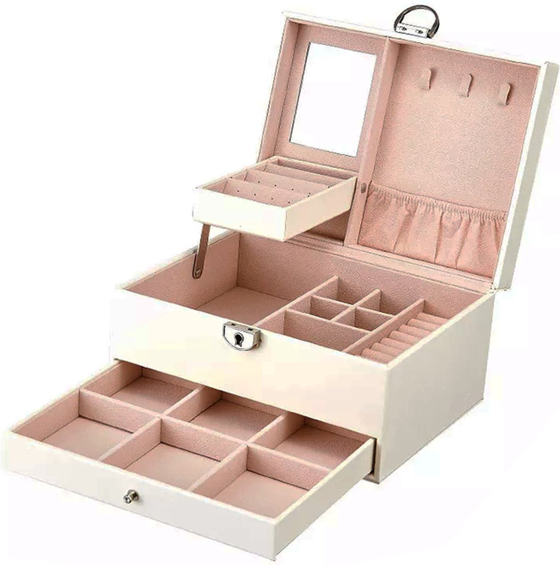 Organisateur de bijoux avec miroir - Boîte de rangement de luxe