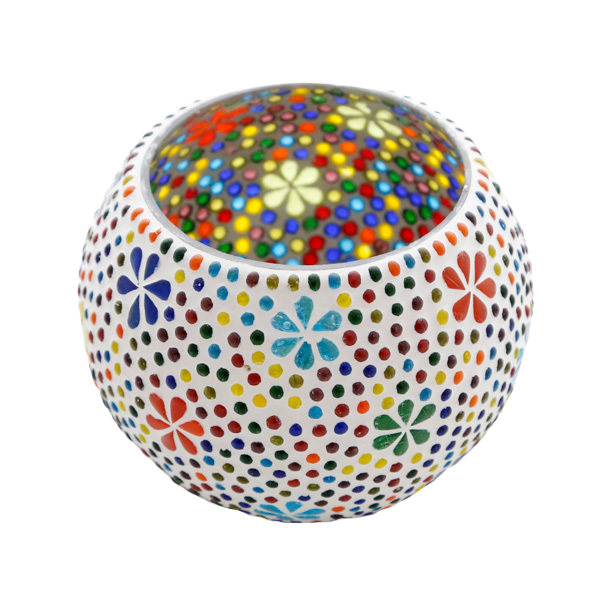 Bougeoir mosaïque fleur multicolore XL – 15 cm