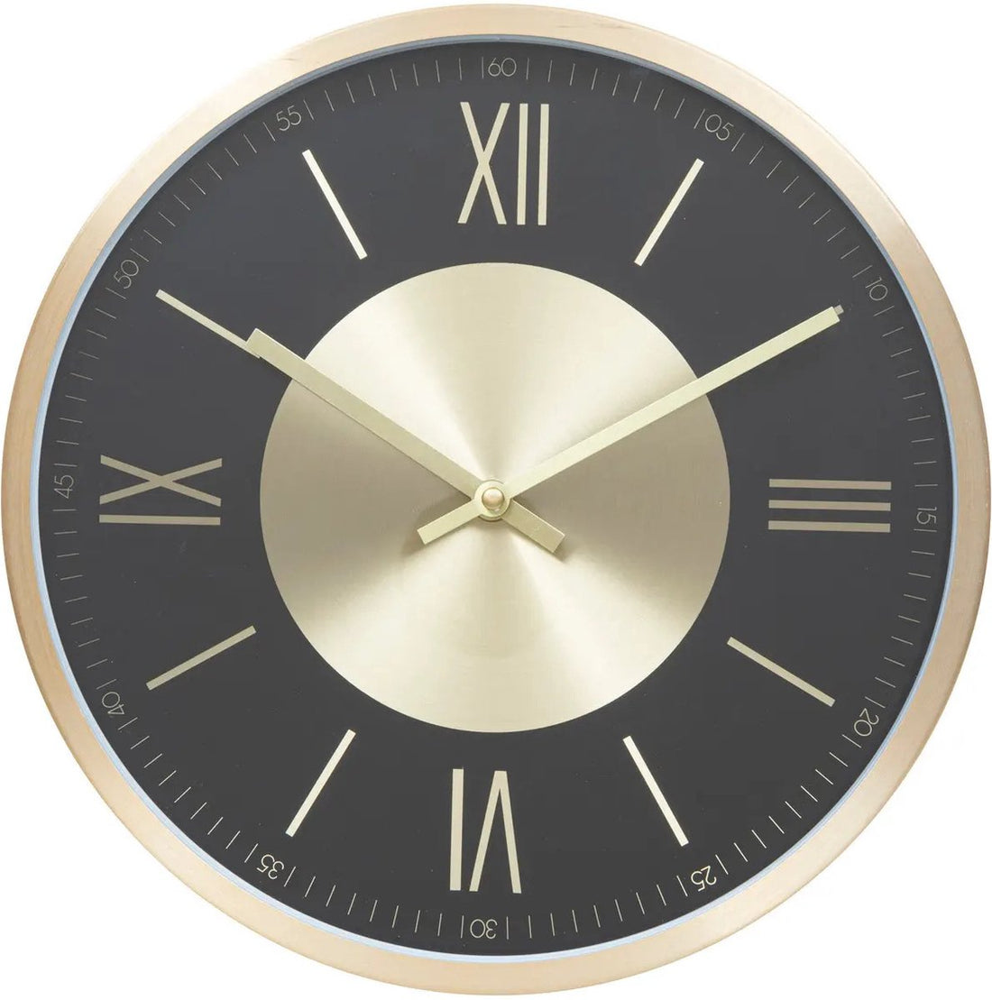 Atmosphera wandklok Roma Infinity – zwart en goud, Romeinse cijfers, Ø 30 cm
