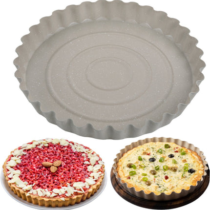 KINGHoff Kuchenform 28 cm – Marmorform Beige – Ofenfest bis 220°C – Für Kuchen und Quiches – Backform – Ofenform – Kuchenbackform –