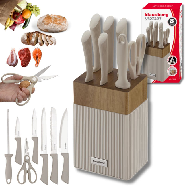 Klausberg KB-7984 8-teiliges Messerset - Messerblock aus Akazienholz - Edelstahl inklusive Wetzstab - Brotmesser - Kochmesser - Fleischmesser -
