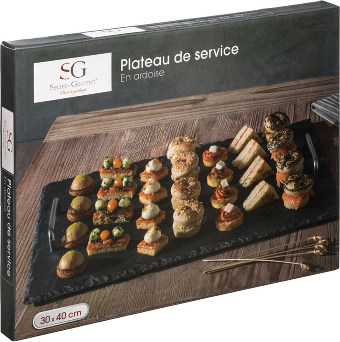 Planche à découper en ardoise planche apéritive - plateau de service avec poignées gris / noir