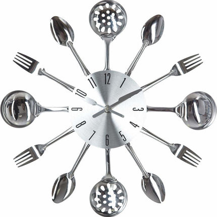 Zilveren Keukenklok Cutlery 38cm - Uniek en Modern Design