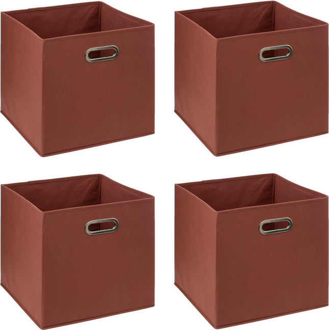5Five Opbergmand/kastmandje - 4x - Steenrood - 31 x 31 x 31 cm - 29 liter - Vakkenkast manden - Stof met versterkte bodem - Opvouwbaar