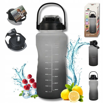 KINGHoff Trinkflasche 2L mit Strohhalm & Sicherheitsverschluss – BPA-frei, auslaufsicher, Ein-Klick-Öffnung – Trinkflasche – Bidon