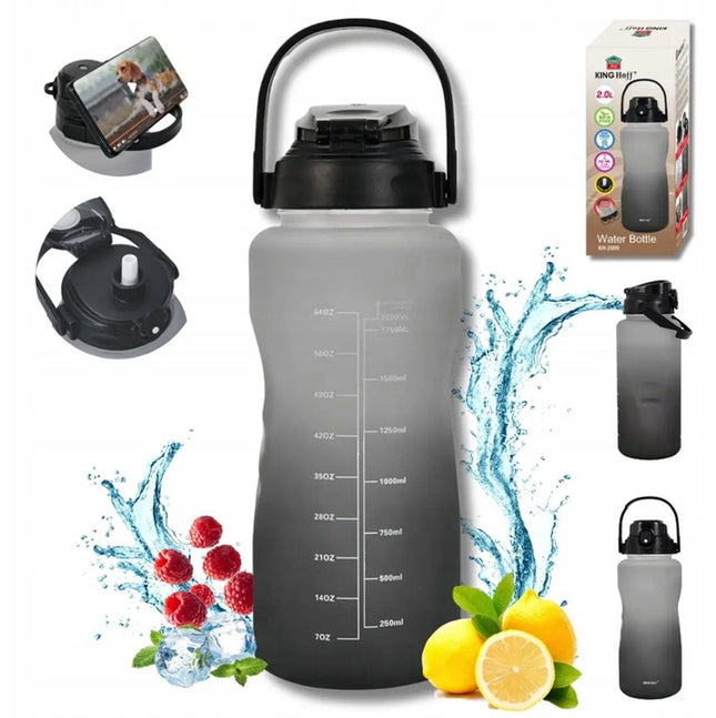 KINGHoff Trinkflasche 2L mit Strohhalm & Sicherheitsverschluss – BPA-frei, auslaufsicher, Ein-Klick-Öffnung – Trinkflasche – Bidon