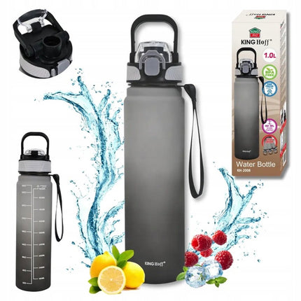 KINGHoff Trinkflasche 1L mit Sicherheitsverschluss – BPA-frei & Auslaufsicher – Sportflasche – Motivations-Trinkflasche – Bidon