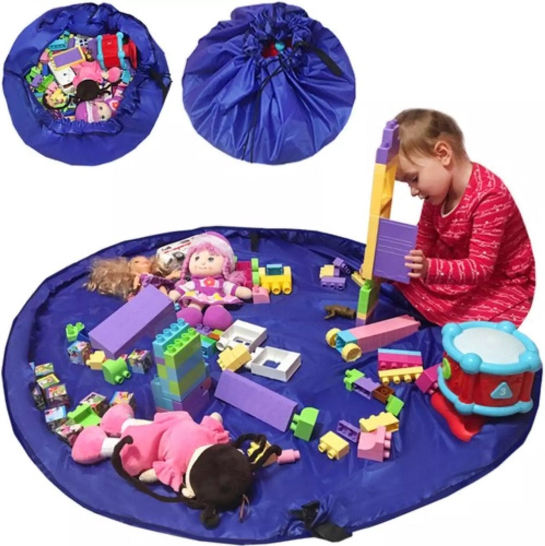 Kruzzel Tapis de Jeu-Sac - Rangement Facile des Jouets - Bleu, 150 cm de Diamètre