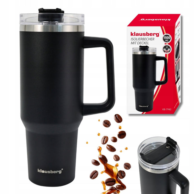 Klausberg KB-7942 Thermobecher - 1100 ml - Doppelwandig Isoliert - Mit Henkel und Trinkverschluss - Geeignet für Heiß- und Kaltgetränke - Thermoskanne - Thermosflasche - Thermobecher - Getränkewärmer