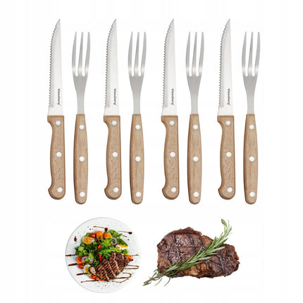 KLAUSBERG 8-teiliges Steak- & BBQ-Set – 4 Steakmesser + 4 Gabeln – Edelstahlklingen – Holzgriffe – KB-7976