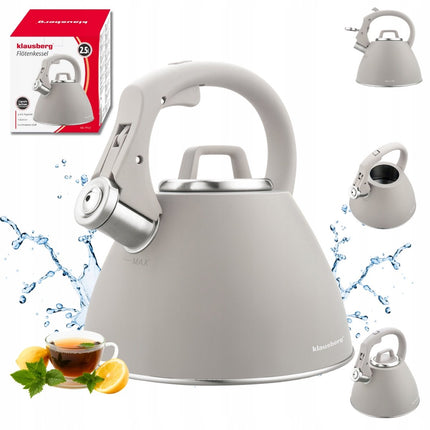 KLAUSBERG KB-7953 Flötenkessel 2,5 L – Latte Beige Matt – Edelstahl – Soft-Touch – Induktion – Mit Pfeife