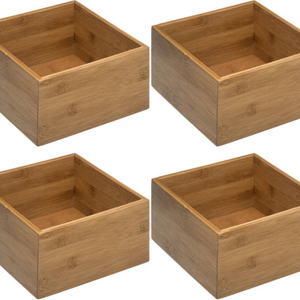 5Five - Aufbewahrungs-/Sortier-/Schubladenteiler Bambus 18 x 18 x 9,5 cm - 4er-Set