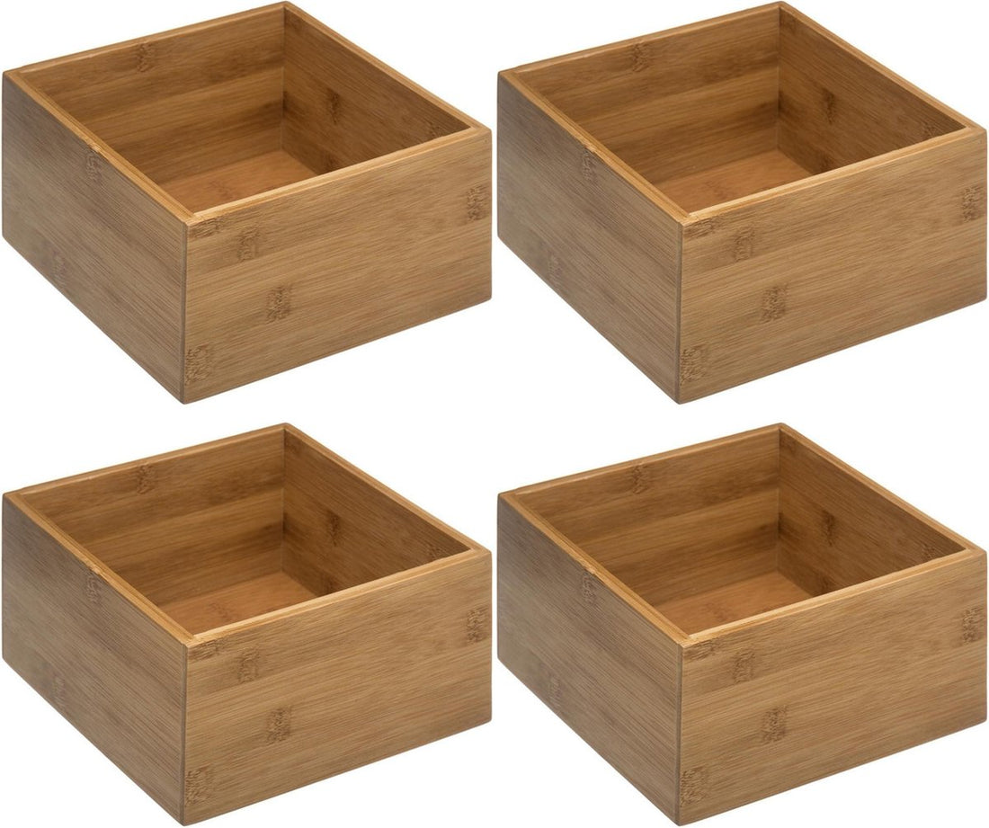 5Five - Organisateur/trieur/séparateur de tiroir en bambou 18 x 18 x 9.5 cm - Lot de 4 pièces