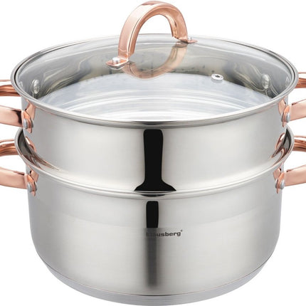 Klausberg 7734 - stoompan - 3 delig - 24 cm - 5 liter- rvs - alle warmtebronnen