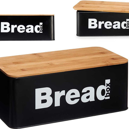 Kinvara Brotkasten - Schwarz - Metall/Bambus - Brotbehälter - Brotdose