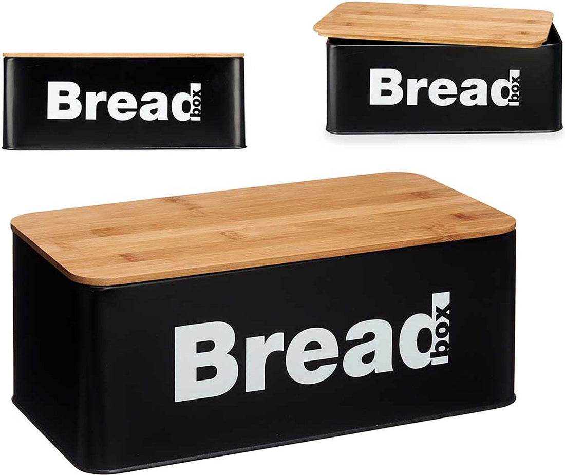Boîte à pain Kinvara - Noir - Métal/Bambou - Panier à pain - Breadbox