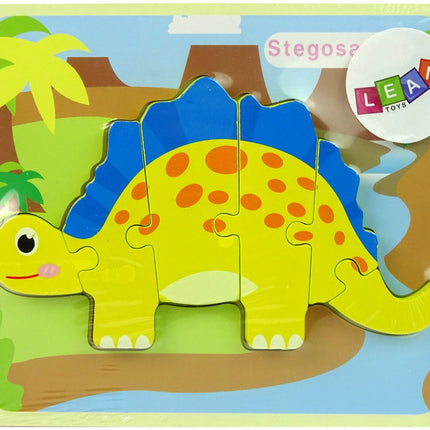 Leantoys Holzpuzzle Dinosaurier Stegosaurus Gelb - 5mm dicke Puzzleteile - Dino Puzzle Lernspielzeug 3+ - Dino Puzzle - Holzspielzeug - Lernspielzeug -