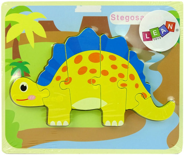 Leantoys Holzpuzzle Dinosaurier Stegosaurus Gelb - 5mm dicke Puzzleteile - Dino Puzzle Lernspielzeug 3+ - Dino Puzzle - Holzspielzeug - Lernspielzeug -