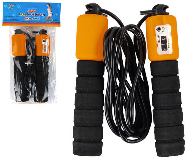 Springseil mit Sprungzähler – Verstellbares Fitness-Springseil 280 cm – Schwarz und Orange – Für Cardio, Fettverbrennung und Kondition – Springseil mit Zähler – Jumpzähler