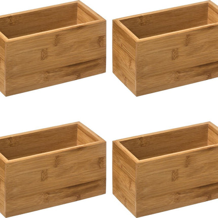 5Five Opberg/sorteer/lade verdelers bakjes - 4x stuks - bamboe hout - 18 x 9 x 9.5 cm