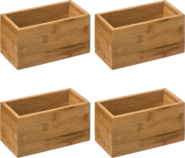5Five Opberg/sorteer/lade verdelers bakjes - 4x stuks - bamboe hout - 18 x 9 x 9.5 cm
