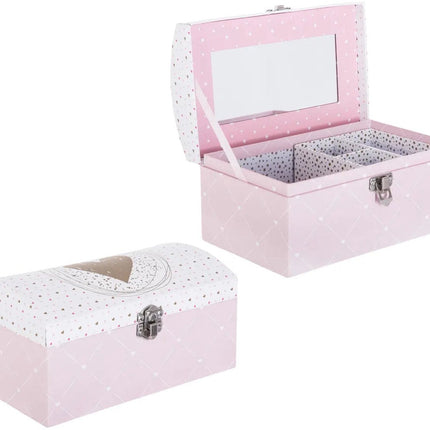 Atmosphera Sieradenkistje Pink Romance - 20 x10 x 12 cm - roze - Juwelenkistje met deksel en spiegel - Meisjes/meiden