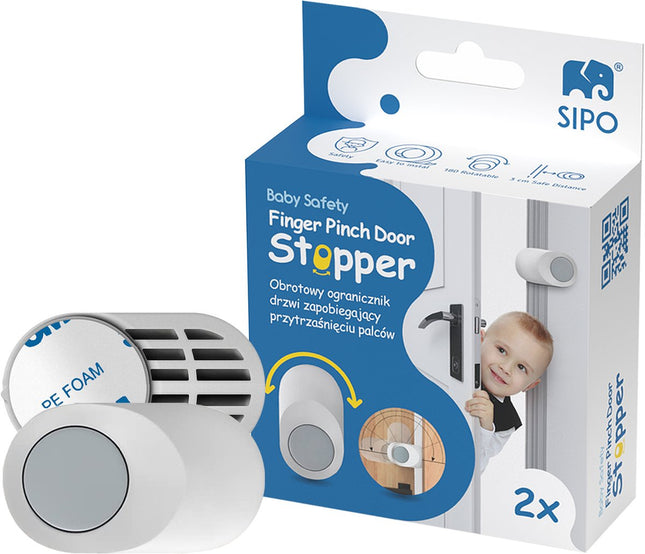 SIPO Deurbeschermer - Draaiende Vingerbescherming 2-delig - Beveiliging tegen Klemmen - Wit/Grijs - Bescherming Baby en Kind - Vingers tussen de deur