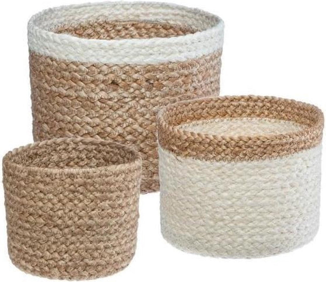 Atmosphera Kids jute opbergmanden, set van 3 – rond, naturel en wit