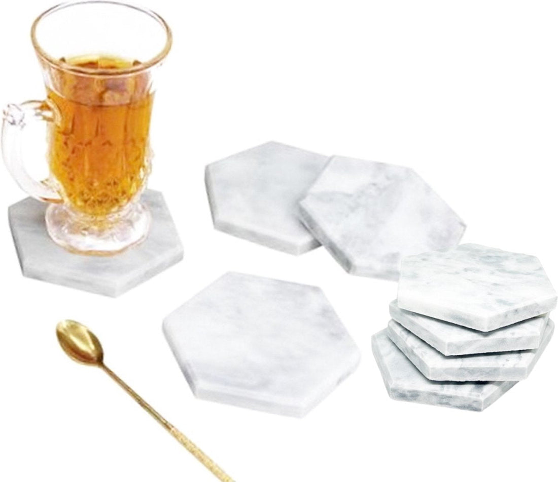 Set de 8 dessous de verre en marbre - Pour verres - Dessous de verre en marbre - Antidérapant