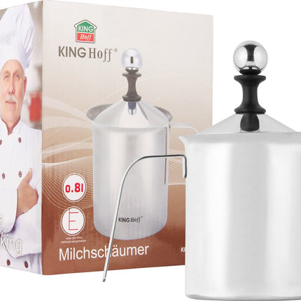Kinghoff® - Milchaufschäumer Manuell - Edelstahl - 800 ml - Spülmaschinenfest - Barista - Milchkännchen - Hitzebeständiger Boden - Induktion