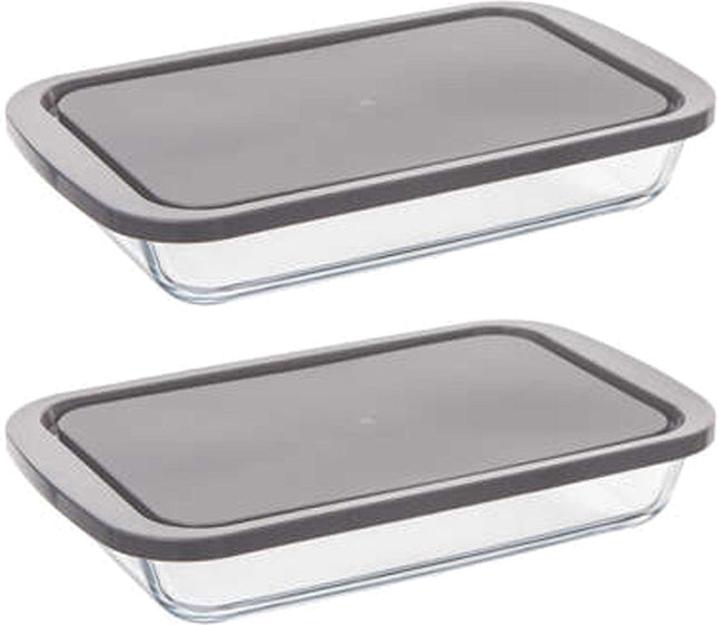 5Five Ovenschaal van borosilicaat glas met deksel - 2x - rechthoek - 1.6 Liter - 29 x 18 x 5 cm