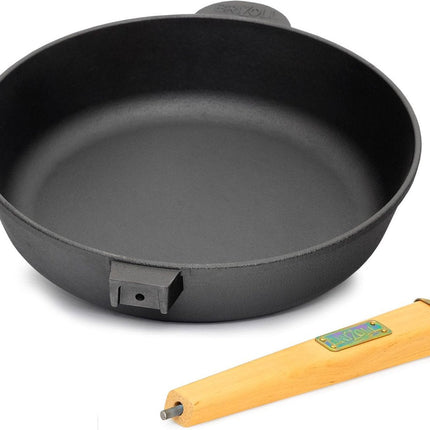 BRIZOLL Gietijzeren Koekenpan 28cm - Hoogte 5.5cm - Houten Handvat - Geschikt voor Alle Kookplaten