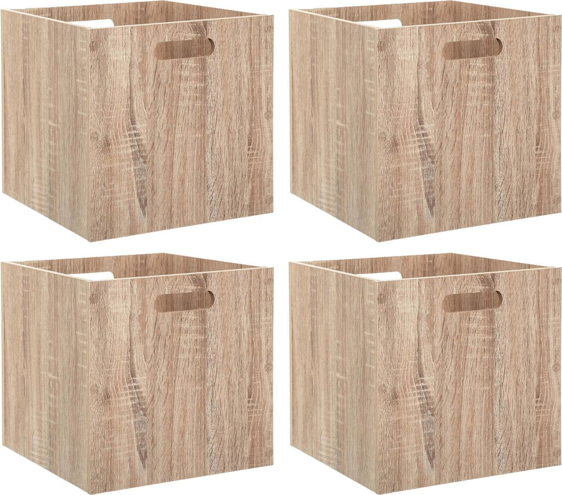 5Five Storage/cupboard basket - 4x - light brown - MDF wood - 29L - 31 x 31 x 31 cm - Storage baskets/crates