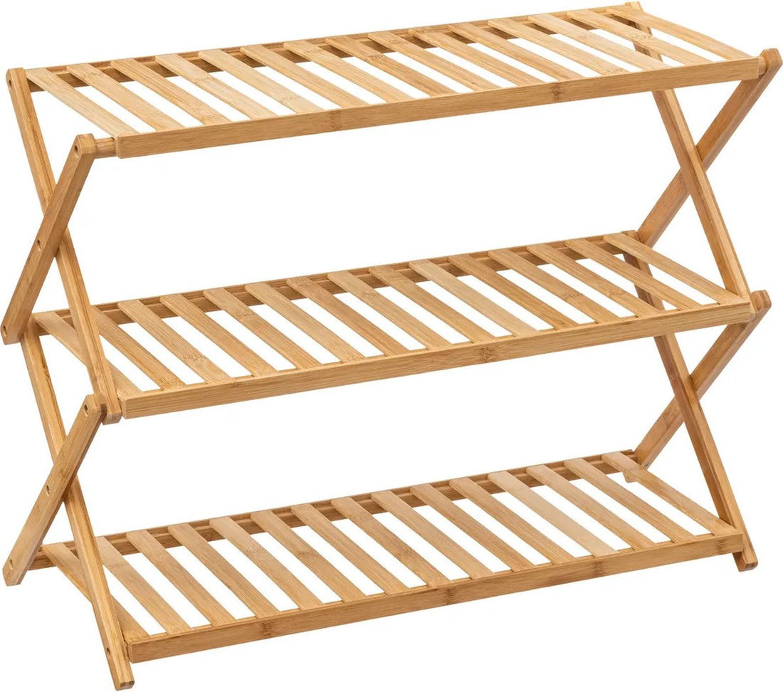 Étagère à Chaussures Pliable en Bambou - 3 Niveaux - Naturel