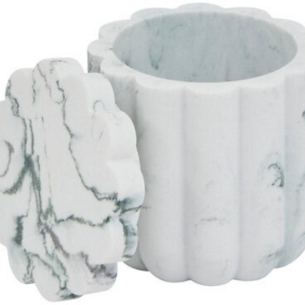 Marby Wattepadhalter Weiß – Marmoroptik – Polyresin – Durchmesser 9,1 cm x Höhe 9,6 cm – Wattehalter