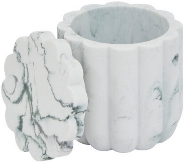 Marby Wattepadhalter Weiß – Marmoroptik – Polyresin – Durchmesser 9,1 cm x Höhe 9,6 cm – Wattehalter