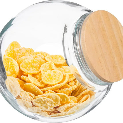 5Five Snoeppot/voorraadpot - 1,5L - glas - met houten deksel - Voorraadpotten met luchtdichte sluiting