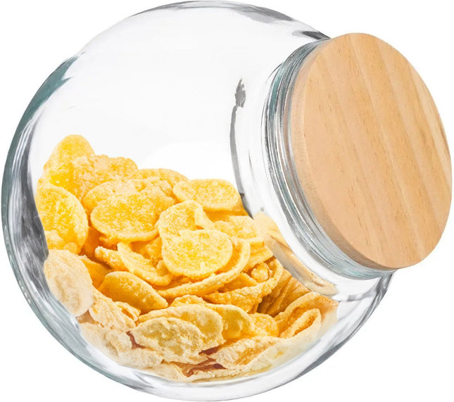 5Five Snoeppot/voorraadpot - 1,5L - glas - met houten deksel - Voorraadpotten met luchtdichte sluiting