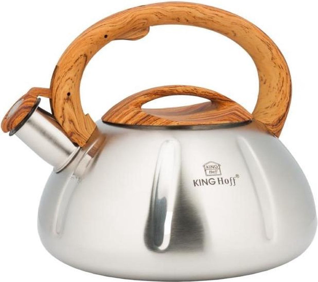 Kinghoff 3291 - Bouilloire sifflante - manche en bois - Inox - 3 litres