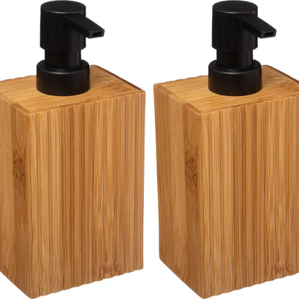 5Five Seifenspender/Dispenser Bambus Lotion - 2x - hellbraun/schwarz - 8 x 17 cm - 280 ml - Holz