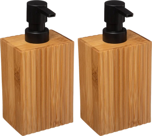 5Five Zeeppompje/dispenser Bamboo Lotion - 2x - lichtbruin/zwart - 8 x 17 cm - 280 ml - hout
