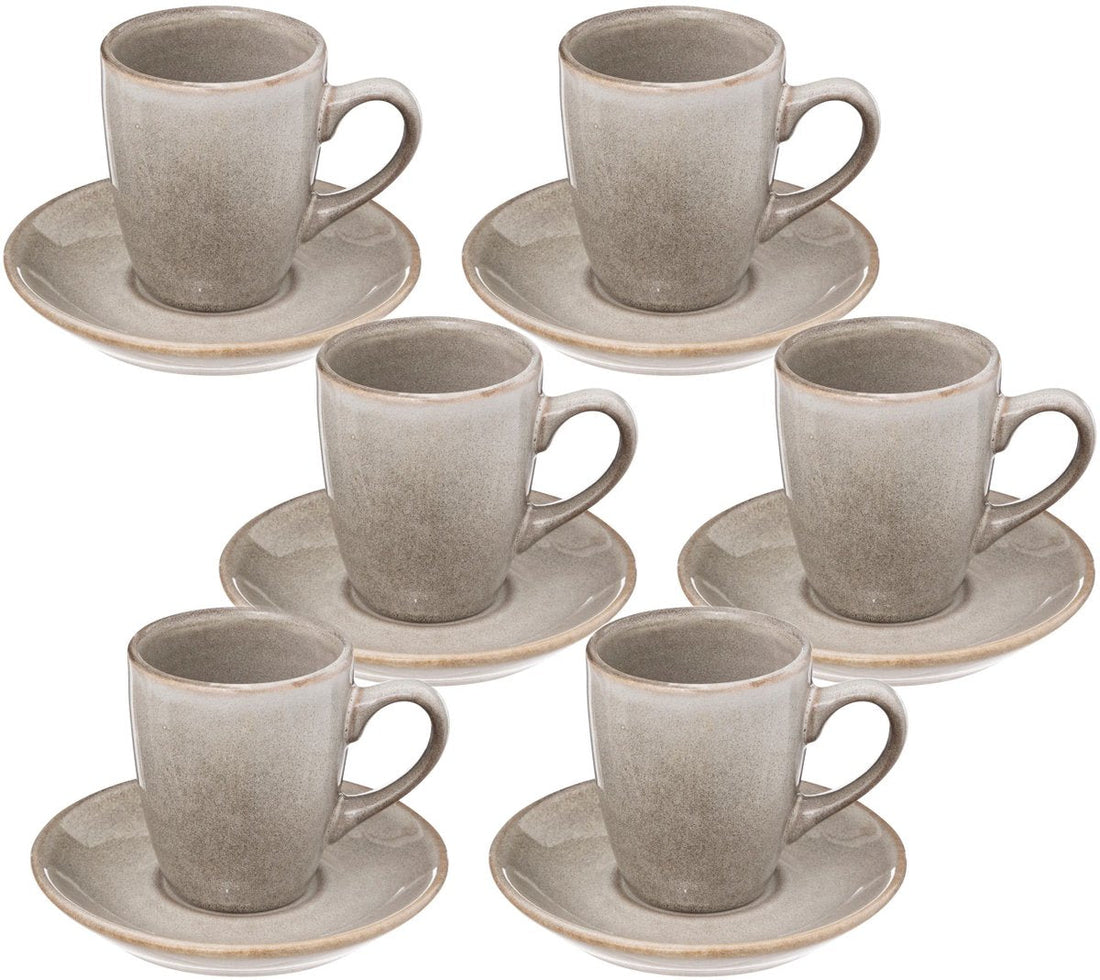 Callie Taupe kop en schotel – set van 6 beige kopjes, stoneware, 9 cl